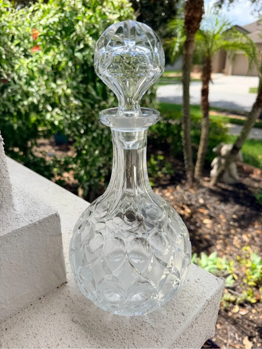 VTG Cut Crystal Decanter w Stopper Frosted Panels Barware Whiskey Wine Liquor